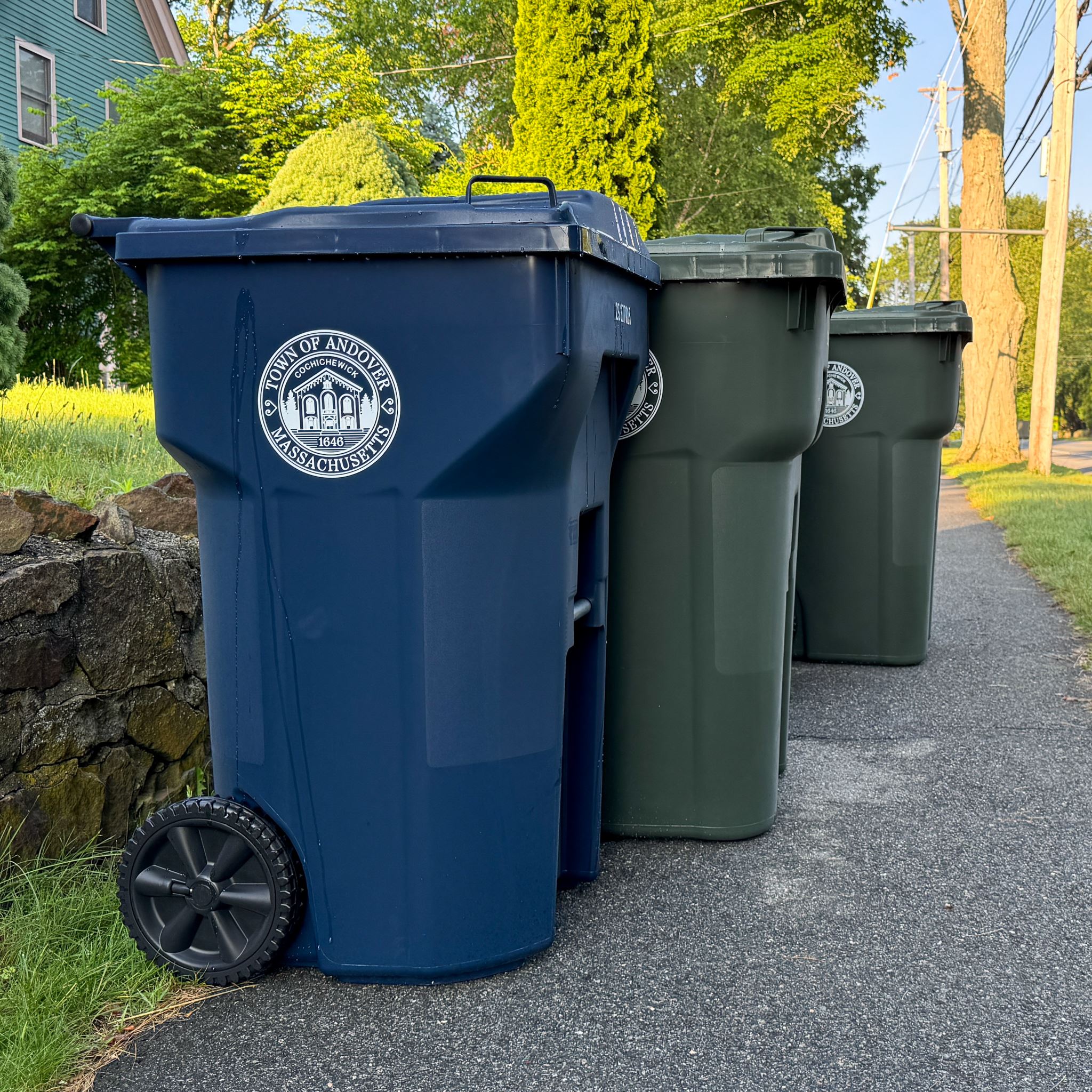 Andover trash and recycling carts shown on a curbside